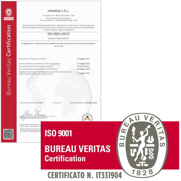 Certificazione di Qualità ISO 9001 di Sienergie Cartotecnica a Pomezia